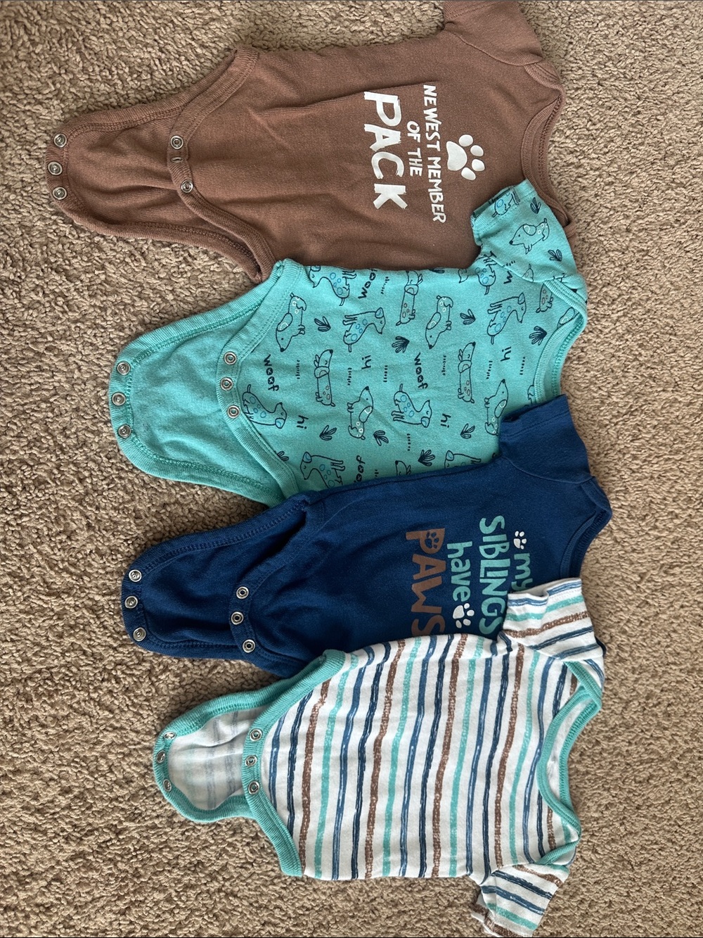 Baby One-Piece Bodysuit Pack in Brown, Teal, Navy & Stripe for Dog lovers